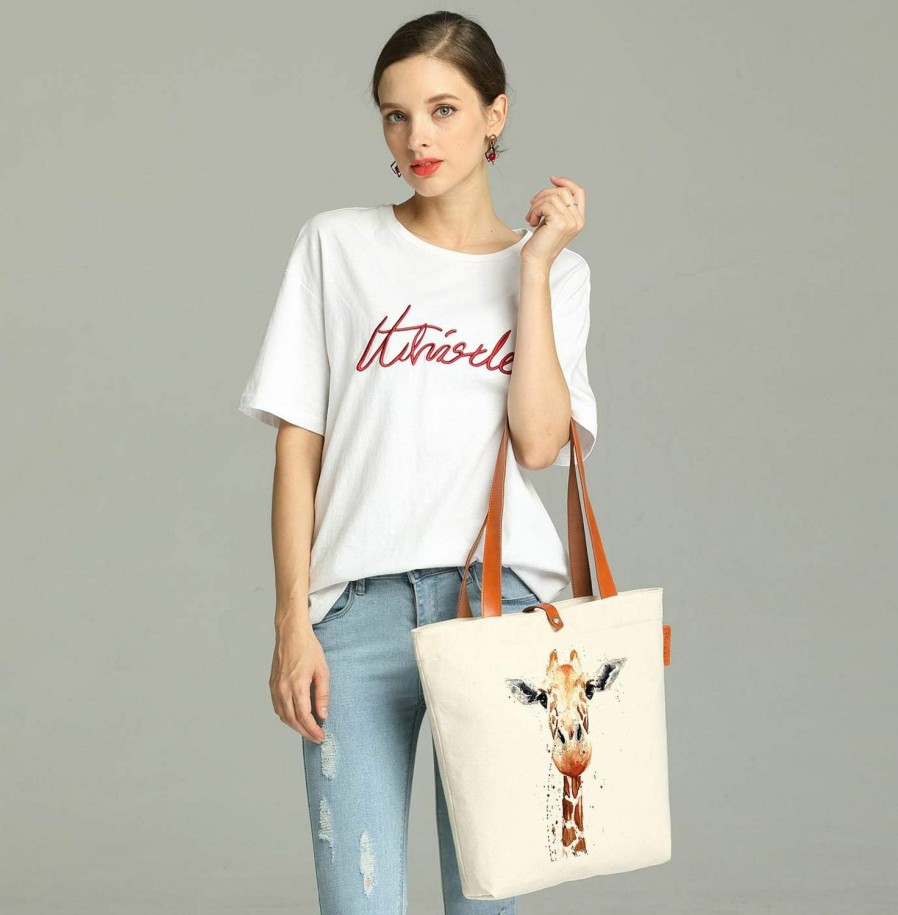 So'each So'Each Canvas & Beach Tote Bag Animal Giraffe Art Graphic Handbag Shoulder Bag Shoulder Handbags