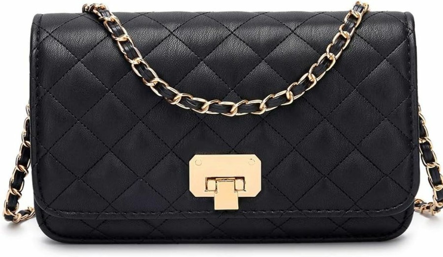 HAKSIM Haksim Women Black Quilted Purse Lattice Clutch Small Crossbody Shoulder Bag With Chain Strap Leather Shoulder Handbags