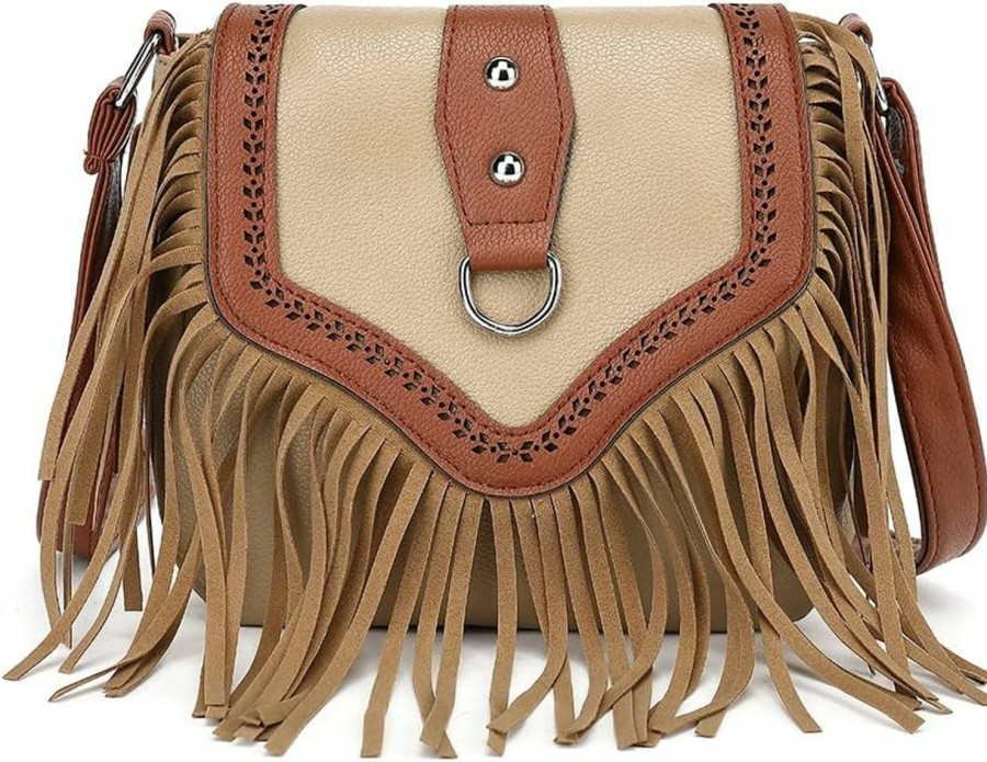 ZOVYRON Fringe Purse Crossbody Bag For Women, Vintage Stud Large Fringe Crossbody Purse, Boho Shoulder Purse With Fringe Shoulder Handbags