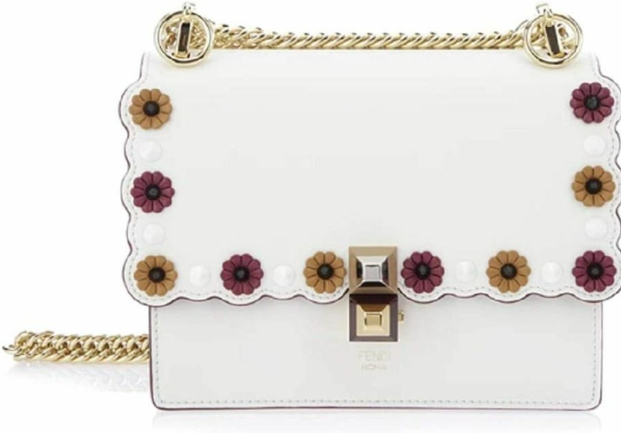 FENDI Fendi Womens Kan I White Multi Color Flowers Soft Leather Shoulder Bag 8M0381 Shoulder Handbags