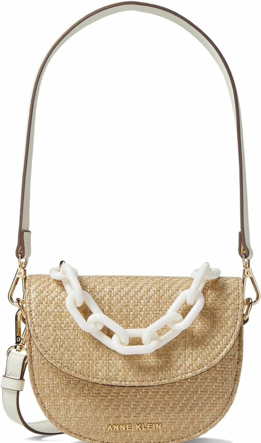 Anne Klein Anne Klein Mini Convertible Shoulder Bag With Resin Chain, Straw Weave/Anne White/Anne White Shoulder Handbags