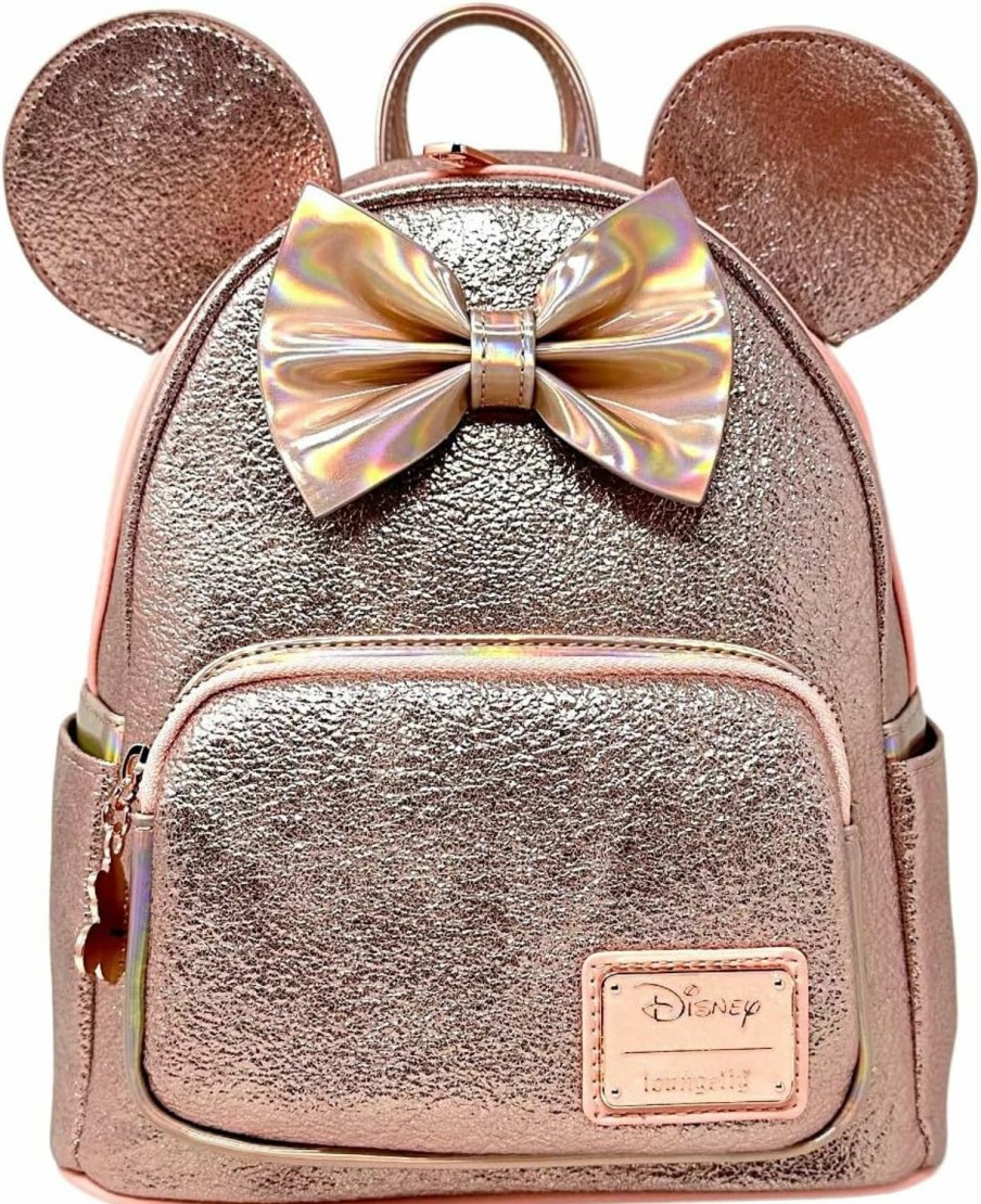 Loungefly Loungefly Disney Minnie Mouse Pink Rose Metallic Womens Double Strap Shoulder Bag Purse Shoulder Handbags