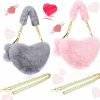 Saintrygo Saintrygo 2 Pcs Valentines Day Furry Purse Heart Shaped Purse Women Soft Fluffy Faux Fur Handbag For Girl Gift Christmas Shoulder Handbags