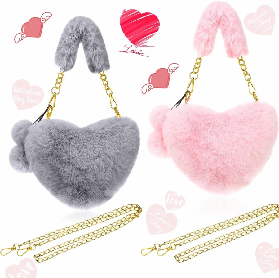 Saintrygo Saintrygo 2 Pcs Valentines Day Furry Purse Heart Shaped Purse Women Soft Fluffy Faux Fur Handbag For Girl Gift Christmas Shoulder Handbags