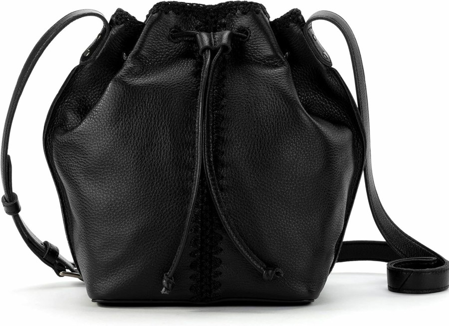 The Sak The Sak Womens Ivy Leather Drawstring Bucket, Black, One Size Us Shoulder Handbags