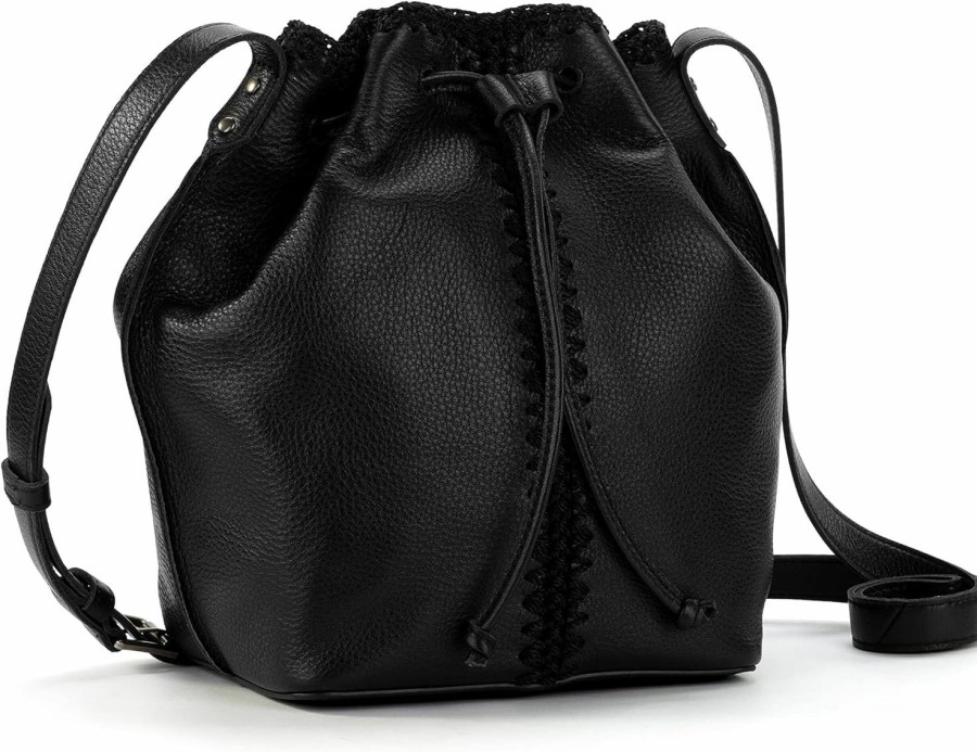 The Sak The Sak Womens Ivy Leather Drawstring Bucket, Black, One Size Us Shoulder Handbags