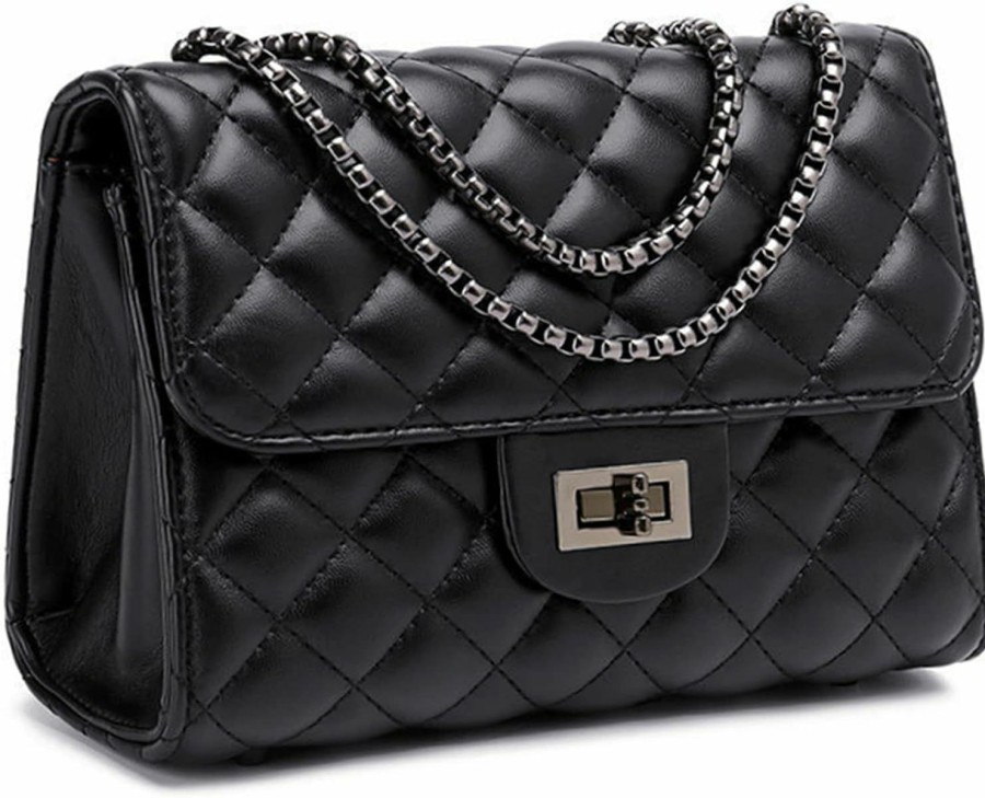 CEDDEOS Ceddeos Black Crossbody Bags For Women, Black Small Purses With Quilted Chain Pu Leather Made Black Clutch Purse Black Crossbody Bags For Women Small Shoulder Handbags