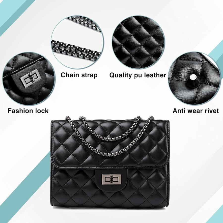 CEDDEOS Ceddeos Black Crossbody Bags For Women, Black Small Purses With Quilted Chain Pu Leather Made Black Clutch Purse Black Crossbody Bags For Women Small Shoulder Handbags