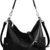 YALUXE Yaluxe Women'S Multi Pocket Soft Cowhide Leather Medium Purse Style Shoulder Bag Black Shoulder Handbags