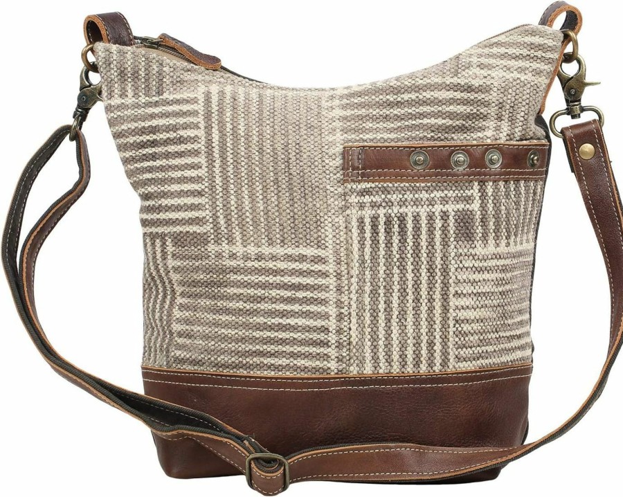 Myra Bag Myra Bag Coffee Upcycled Canvas & Leather Shoulder Bag S-1557 Shoulder Handbags