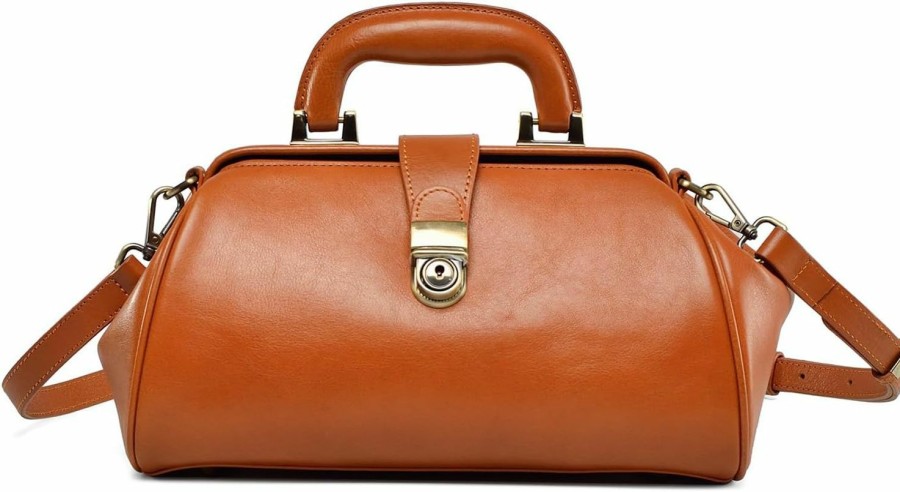 Erivis Erivis Genuine Leather Women'S Bag Retro Doctor'S Bag Handmade Foreskin Layer Cowhide Shoulder Bag Buckle Type Women'S Bag Shoulder Handbags