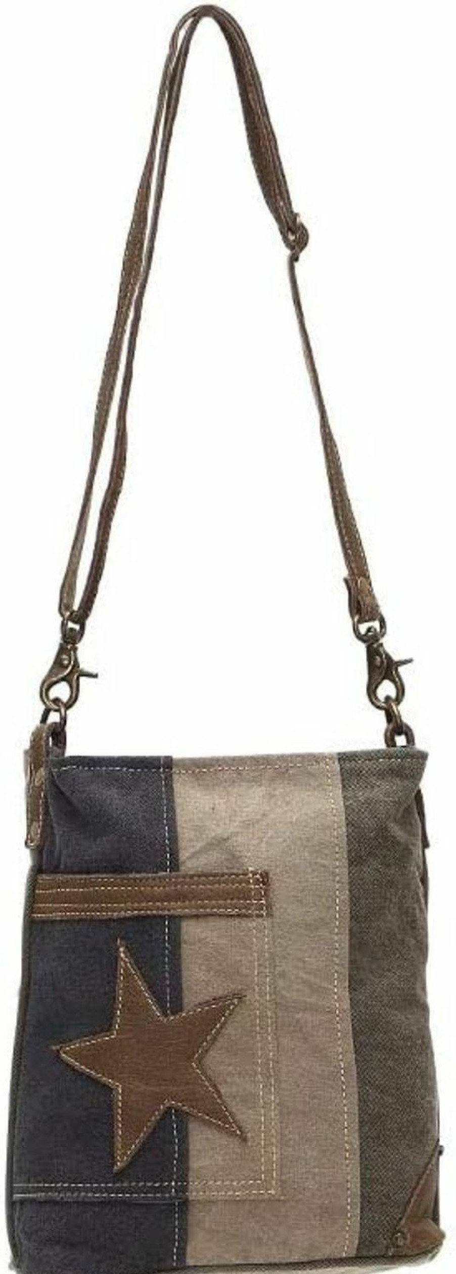 Myra Bag The Pocket Star Upcycled Canvas And Genuine Leather Crossbody Bag Shoulder Handbags