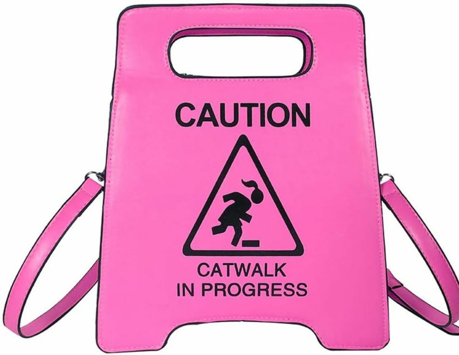 Esperlem Caution Stop Sign Catwalk In Progress Funny Purse Messenger Bag Shoulder Crossbody Bag For Women Girls Shoulder Handbags