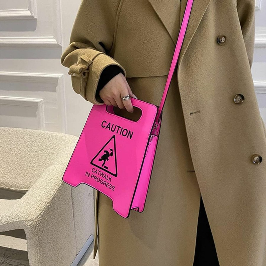 Esperlem Caution Stop Sign Catwalk In Progress Funny Purse Messenger Bag Shoulder Crossbody Bag For Women Girls Shoulder Handbags