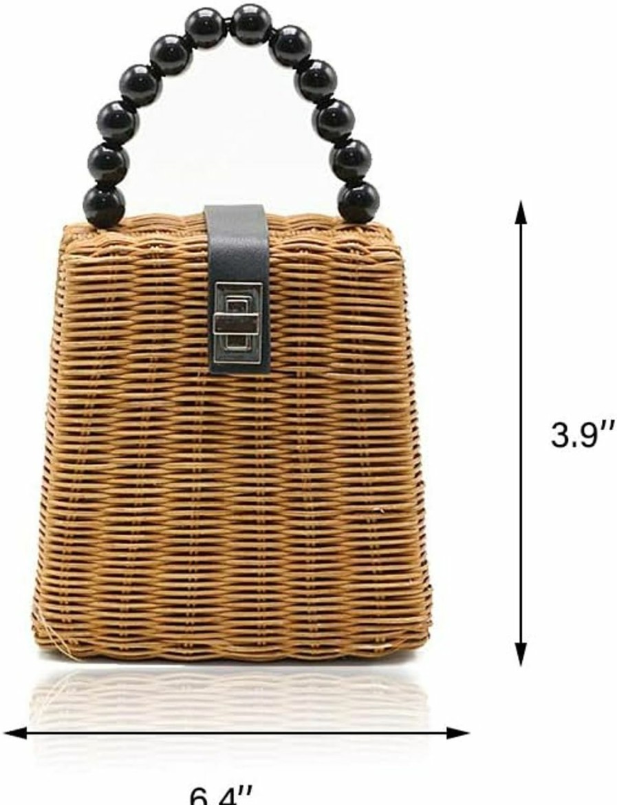 QTKJ Qtkj Fashion Women Hand-Woven Wicker Shoulder Bag With Removable Leather Shoulder Strap Summer Vintage Beach Straw Crossbody Bag Beaded Handle Tote Bag Shoulder Handbags