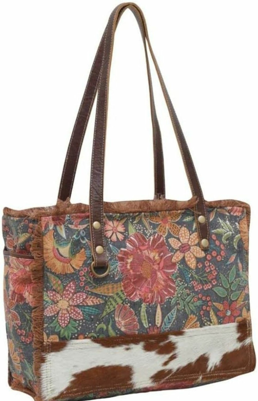 Myra Bag Western Canvas Shoulder Handbag For Women - Cotton & Upcycled Leather Bag Shoulder Handbags