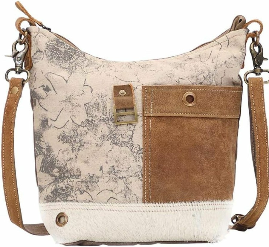 Myra Bag Myra Bag Buttercup Upcycled Canvas & Cowhide Shoulder Bag S-1480 Shoulder Handbags