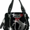 Zzfab Zzfab Double Handles Rhinestone Cat Purse Shoulder Handbags