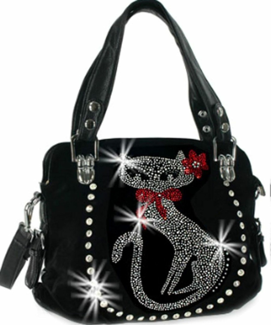 Zzfab Zzfab Double Handles Rhinestone Cat Purse Shoulder Handbags