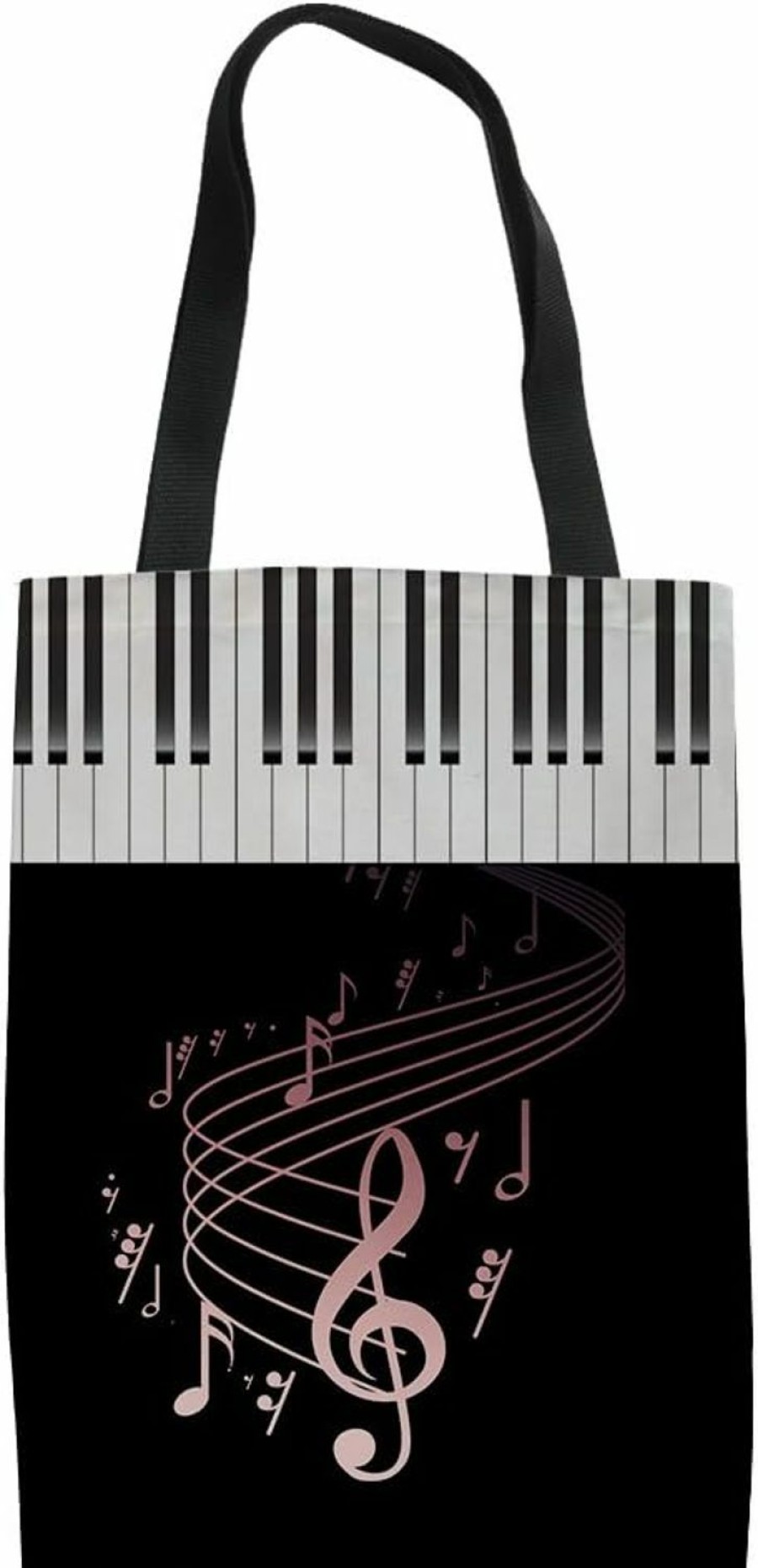 HUGS IDEA Hugs Idea Piano Music Notes Linen Tote Bag Fashion Shoulder Bag For Women Girl Shoulder Handbags