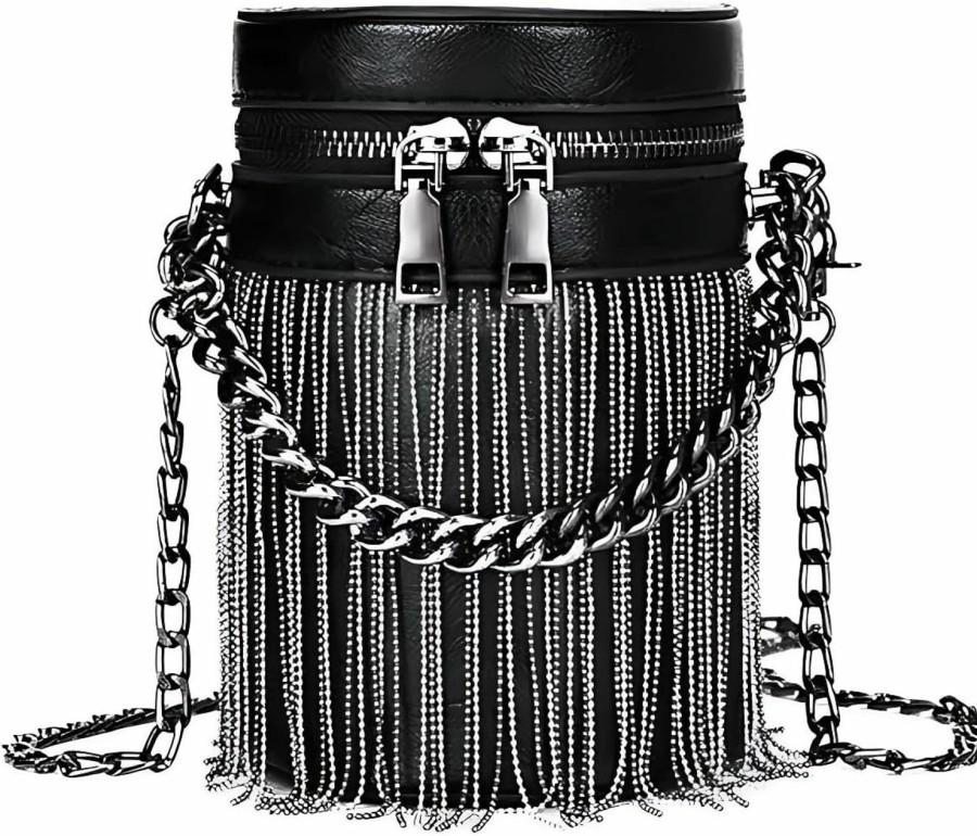 FONETTOS Fonettos Y2K Punk Bag Tassel Totes Gothic Fringe Bag Women Shoulder Funky Bags Sourpuss Rock Fashion Crossbody Handbag Shoulder Handbags