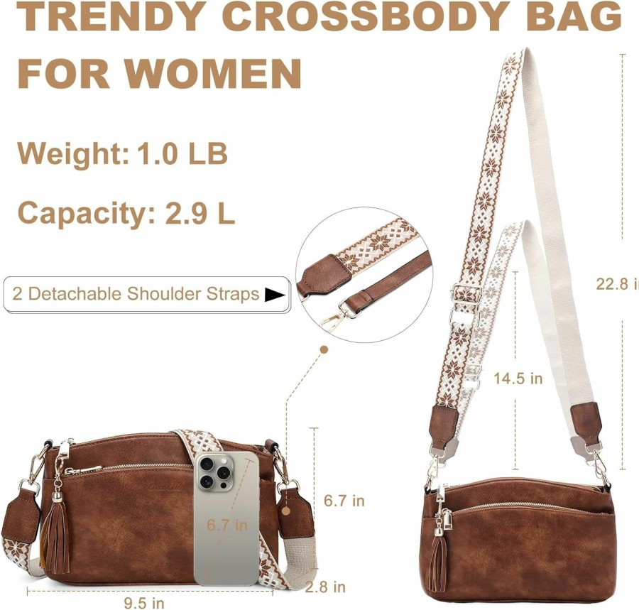 Chase Chic Chase Chic Crossbody Purse For Women, Trendy Vegan Leather Cross Body Bag Lady Small Handbag With Guitar Strap Shoulder Handbags