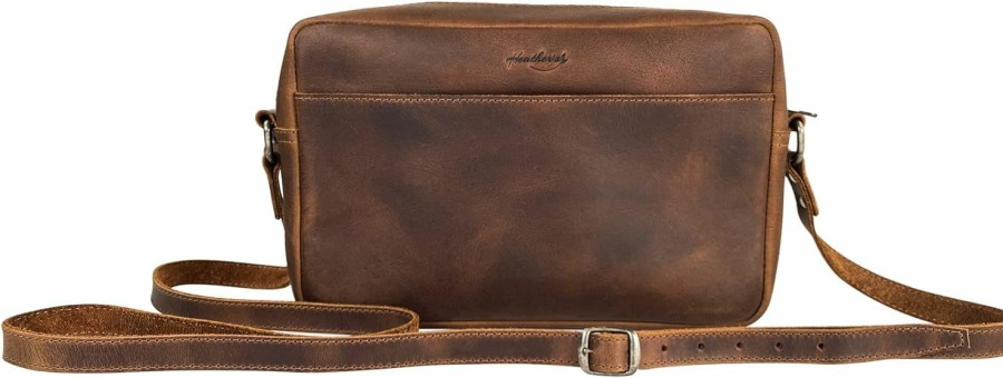 Heather's Heather'S By Hide & Drink, Squared Crossbody Bag Handmade From Full Grain Leather - Trendy Crossbody, Stylish Shoulder Bag For Everyday Use Or Travel - Bourbon Brown Shoulder Handbags