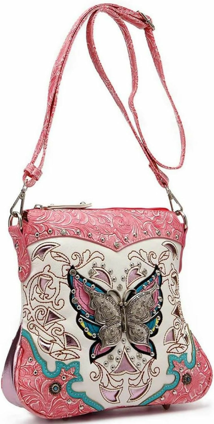 Cowgirl Trendy Butterfly Flower Springtime Purse Women Clutch Western Ccw Rhinestone Crossbody Handbags With Mini Wallet Shoulder Handbags