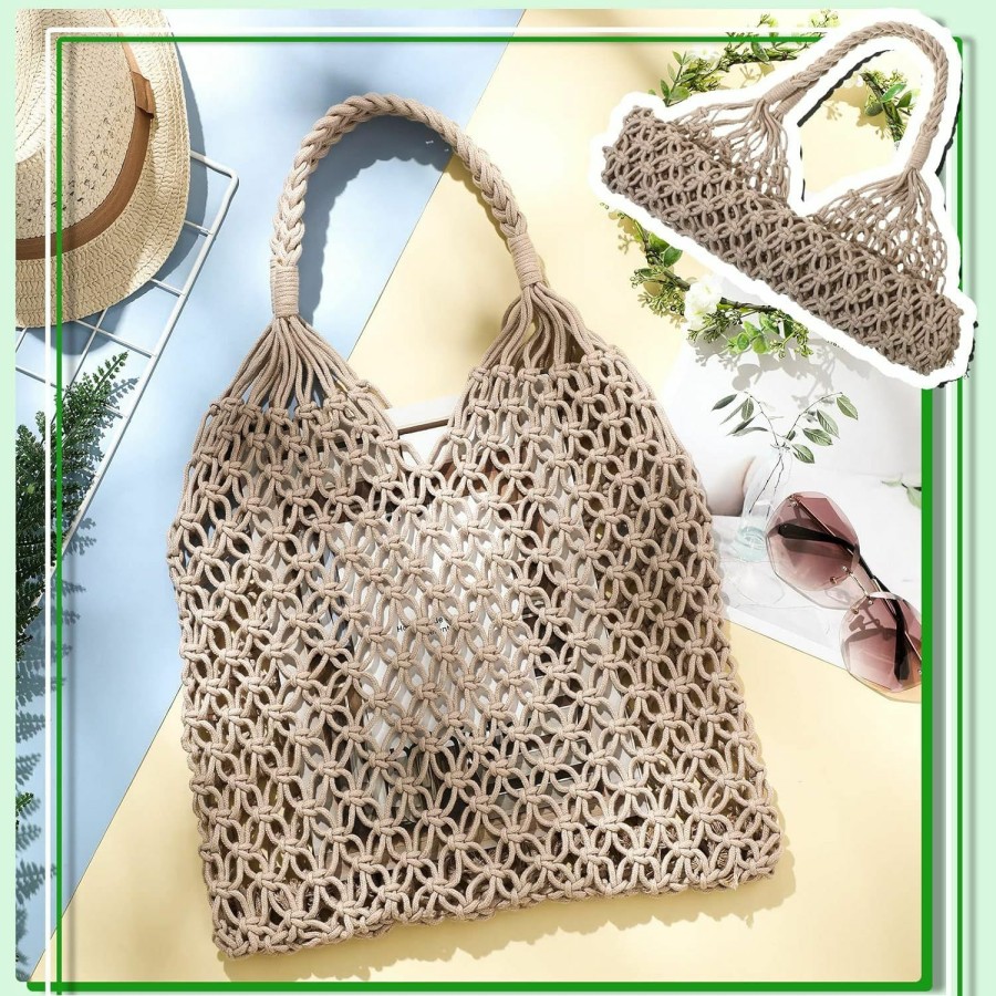 Shappy Travel Beach Fishing Net Handbag Woven Shoulder Bag Cotton Rope Macrame Bag Mesh Beach Bag Crochet Knit Purse For Women Shoulder Handbags